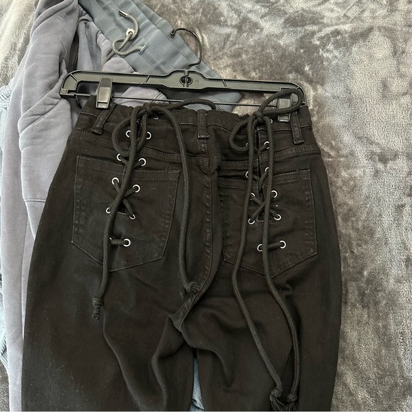 AKIRA black flare jeans with ties on back - Picture 2 of 5